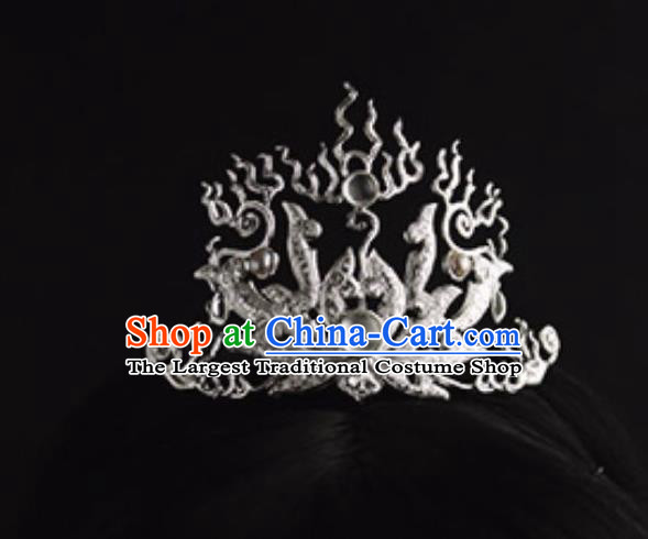 China Traditional Swordsman Hairdo Crown Handmade Hair Accessories Tang Dynasty Argent Hairpin