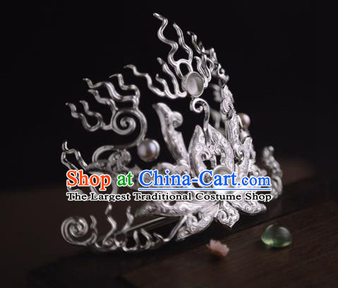 China Traditional Swordsman Hairdo Crown Handmade Hair Accessories Tang Dynasty Argent Hairpin