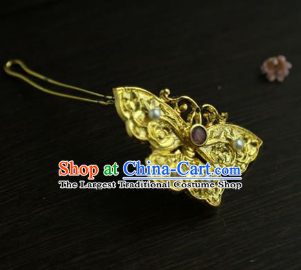 Chinese Classical Golden Butterfly Brooch National Handmade Pearls Jewelry Accessories