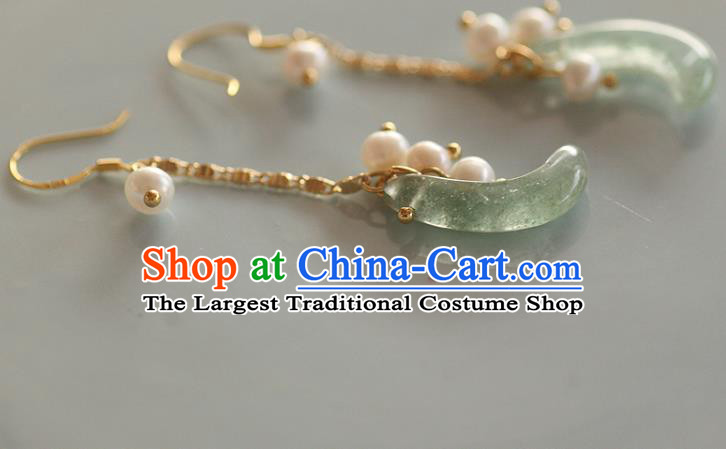 China Traditional Pearls Ear Jewelry Accessories Handmade Cheongsam Jade Moon Earrings