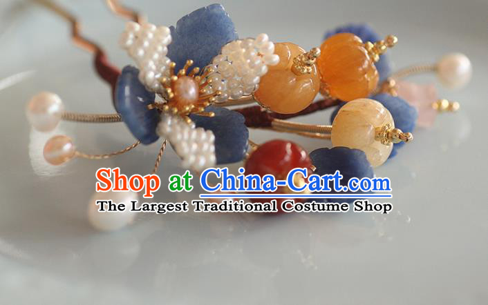China Song Dynasty Ceregat Hairpin Handmade Hair Accessories Traditional Ancient Princess Pearls Hair Stick