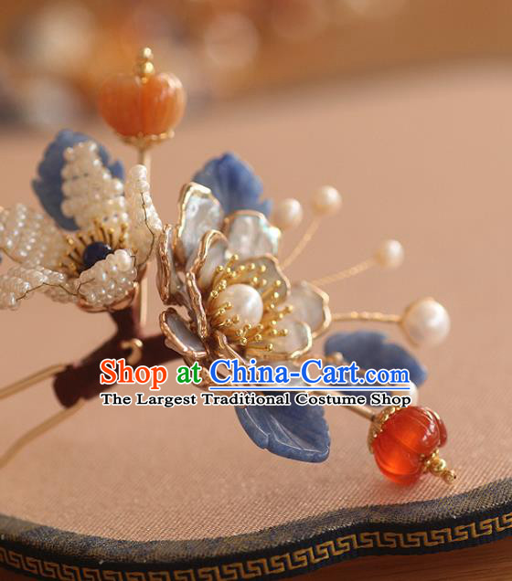 China Song Dynasty Pearls Lily Flower Hairpin Traditional Ancient Princess Hair Stick Handmade Hair Accessories