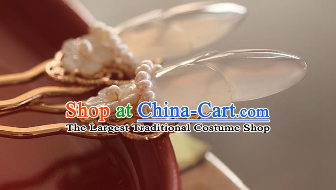 China Ancient Imperial Concubine Pearls Hair Stick Handmade Hair Accessories Traditional Song Dynasty Court Woman Hairpin