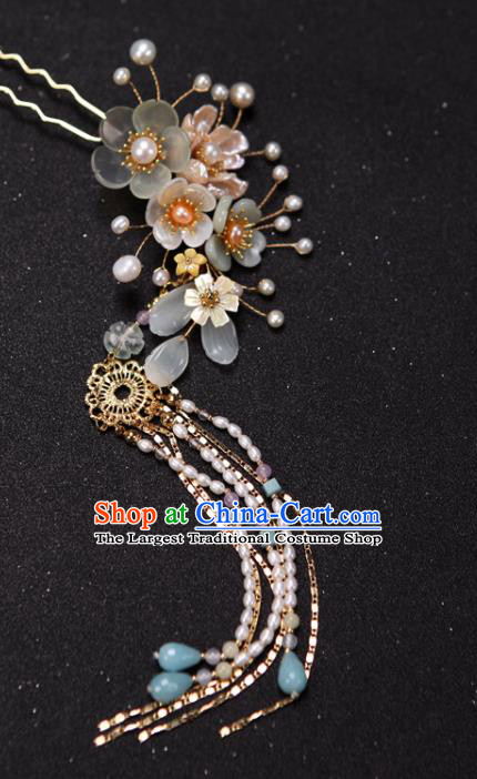 China Ancient Princess Plum Blossom Hair Stick Handmade Hair Accessories Traditional Ming Dynasty Pearls Tassel Hairpin