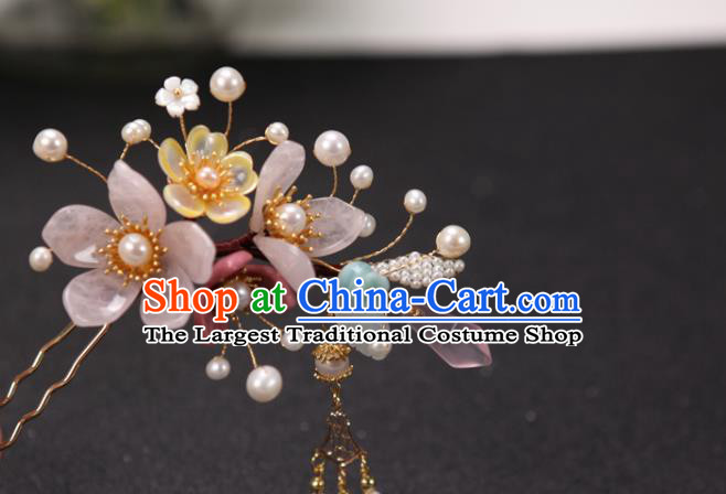 China Ancient Princess Pearls Hair Stick Handmade Hair Accessories Traditional Ming Dynasty Tassel Hairpin