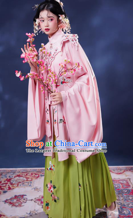 China Traditional Ming Dynasty Noble Woman Historical Clothing Ancient Young Mistress Pink Hanfu Dresses