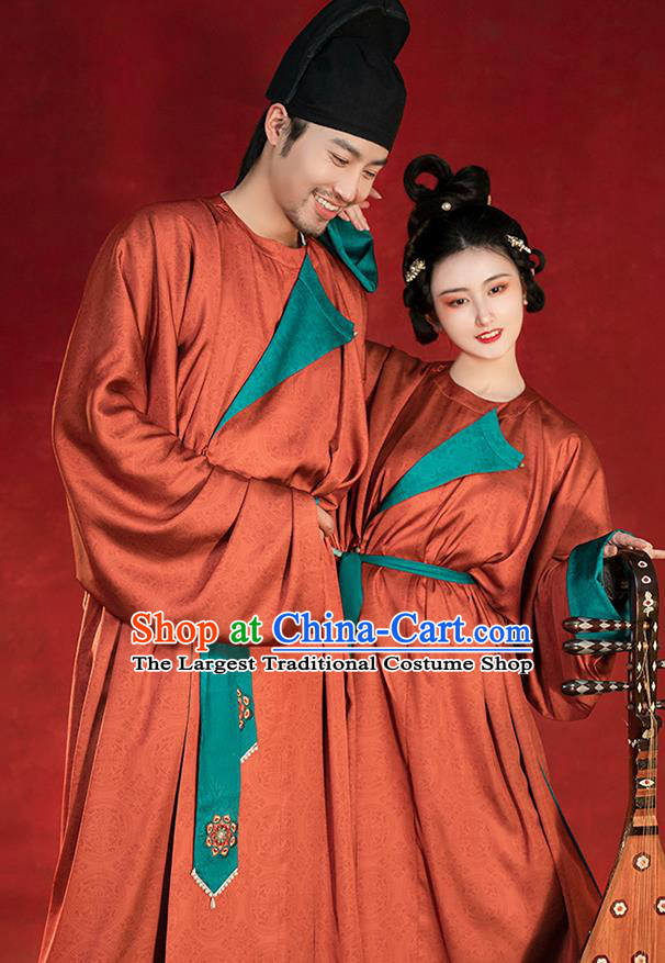 China Ancient Hanfu Clothing Traditional Tang Dynasty Historical Clothing Reversible Red Robe for Men for Women