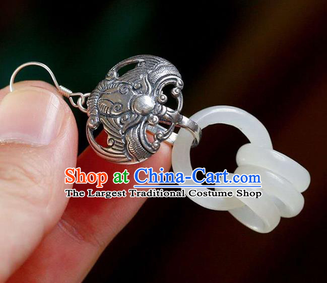 Handmade China Silver Bat Ear Jewelry Accessories Traditional National Cheongsam Jade Rings Earrings