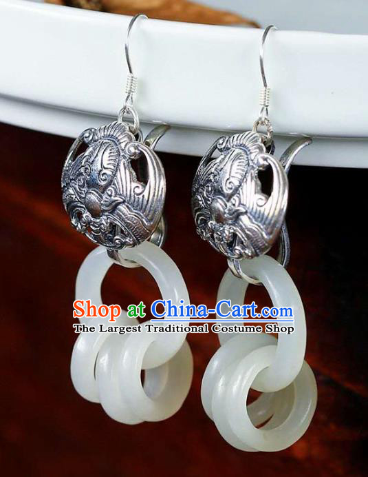 Handmade China Silver Bat Ear Jewelry Accessories Traditional National Cheongsam Jade Rings Earrings