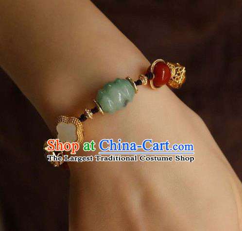 China Handmade Jade Gems Bracelet Traditional Jewelry Accessories National Golden Bangle