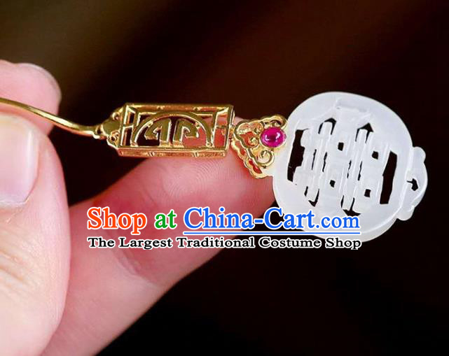 Handmade China Wedding Jade Ear Jewelry Accessories Traditional Cheongsam Golden Earrings