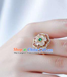 China National White Crystal Flower Ring Jewelry Traditional Handmade Pearls Golden Circlet Accessories