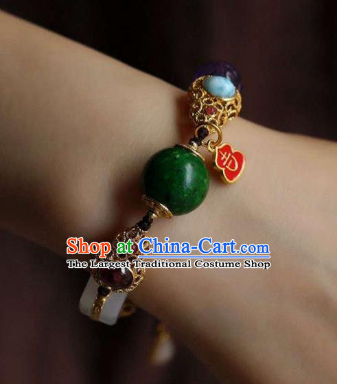 China Handmade Jadeite Bracelet Traditional Jewelry Accessories National Golden Gourd Bangle