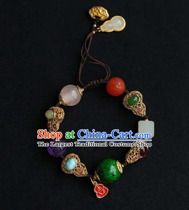 China Handmade Jadeite Bracelet Traditional Jewelry Accessories National Golden Gourd Bangle