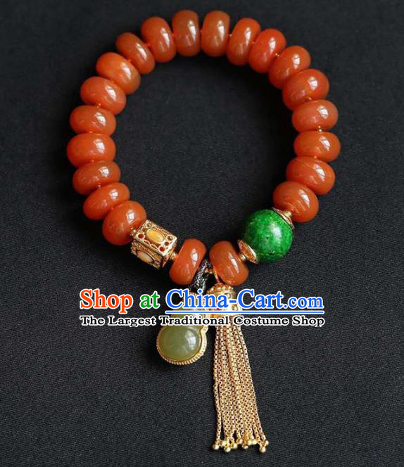 China Handmade Jade Gourd Bracelet Traditional Jewelry Accessories National Agate Beads Bangle