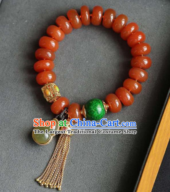 China Handmade Jade Gourd Bracelet Traditional Jewelry Accessories National Agate Beads Bangle