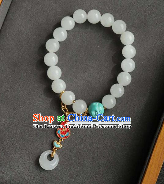 China Handmade White Jade Beads Bracelet Traditional Jewelry Accessories National Enamel Red Gourd Bangle