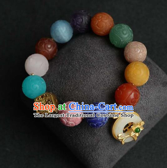 China Handmade Colorful Beads Bracelet Traditional Jewelry Accessories National Gems Bangle