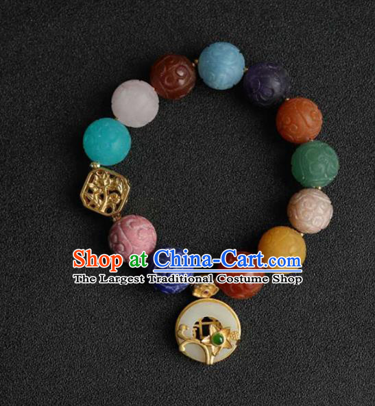 China Handmade Colorful Beads Bracelet Traditional Jewelry Accessories National Gems Bangle