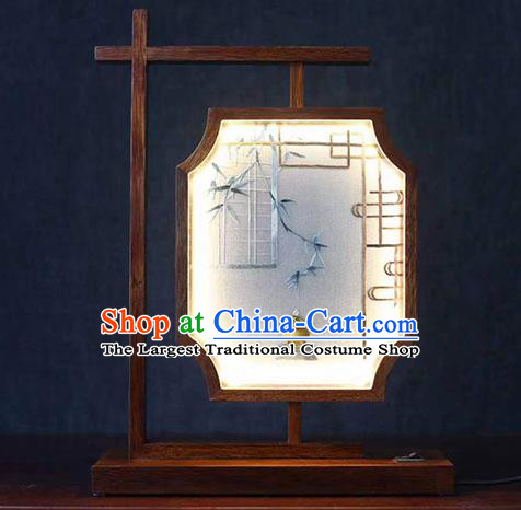 Chinese Handmade Rosewood Table Screen Traditional Embroidered Bamboo Censer Lantern National Desk Ornament