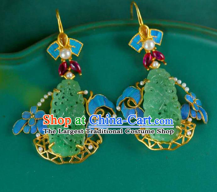 Handmade China Qing Dynasty Jade Ear Jewelry Accessories Traditional Cheongsam Pearls Earrings