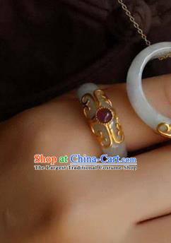Chinese National Tourmaline Finger Ring Jewelry Traditional Handmade Jade Circlet Accessories
