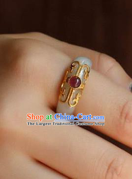 Chinese National Tourmaline Finger Ring Jewelry Traditional Handmade Jade Circlet Accessories