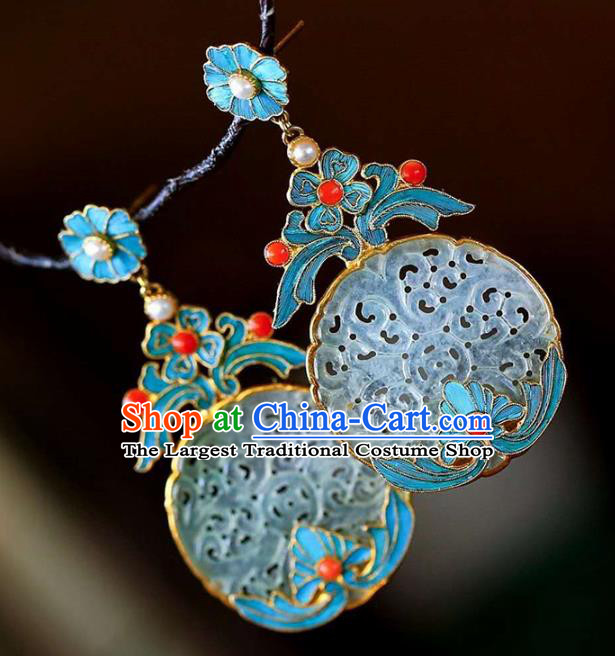 Handmade China Ear Accessories Traditional Cheongsam Cloisonne Earrings Jade Jewelry