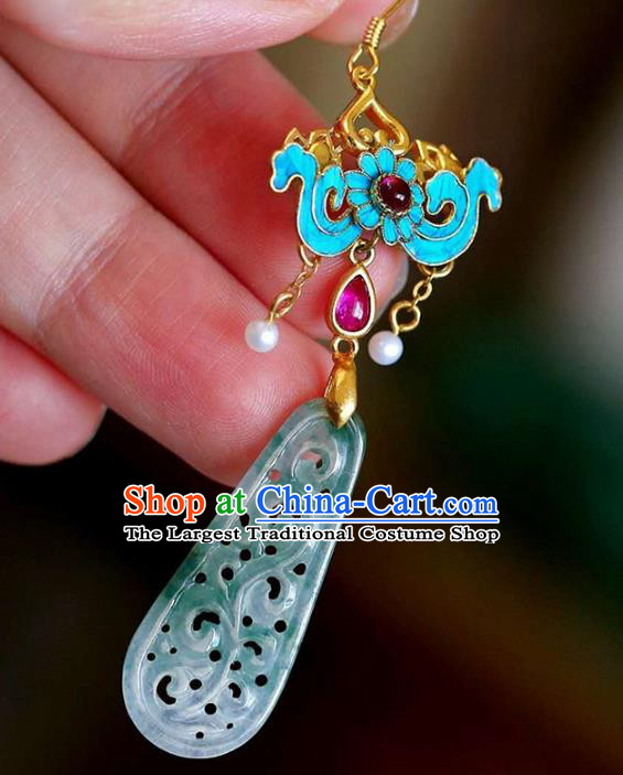 Handmade China Traditional Cheongsam Cloisonne Earrings Jade Jewelry Ear Accessories