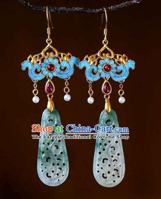 Handmade China Traditional Cheongsam Cloisonne Earrings Jade Jewelry Ear Accessories