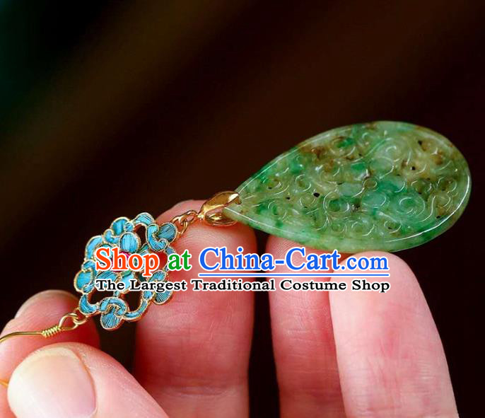 Handmade China Cloisonne Ear Jewelry Accessories Traditional Cheongsam Jade Carving Plum Earrings