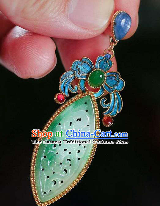 Handmade China Jade Ear Jewelry Accessories Traditional Cheongsam Cloisonne Earrings