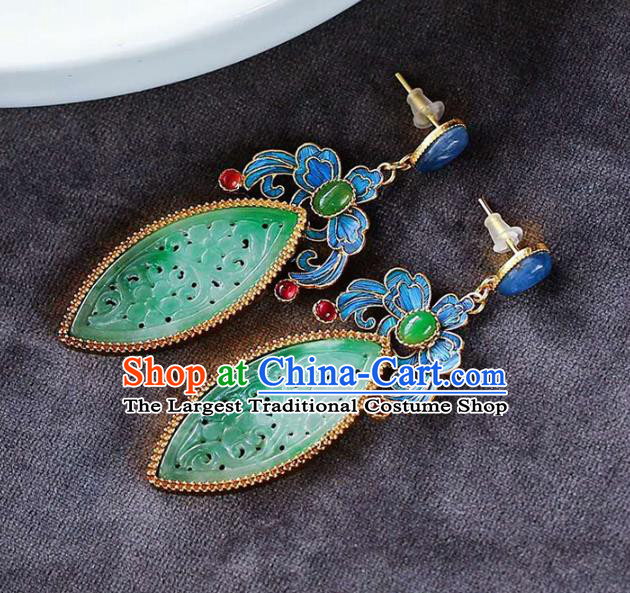 Handmade China Jade Ear Jewelry Accessories Traditional Cheongsam Cloisonne Earrings