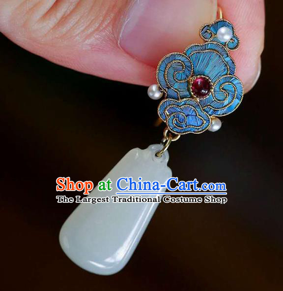 Handmade China Garnet Cloisonne Ear Jewelry Accessories Traditional Cheongsam Jade Pearls Earrings