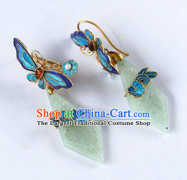Handmade China Cloisonne Butterfly Earrings Jewelry Accessories Traditional Cheongsam Jade Eardrop
