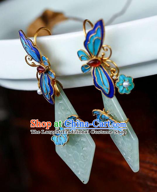 Handmade China Cloisonne Butterfly Earrings Jewelry Accessories Traditional Cheongsam Jade Eardrop