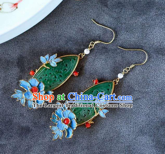 Handmade China Jadeite Earrings Jewelry Accessories Traditional Cheongsam Cloisonne Eardrop