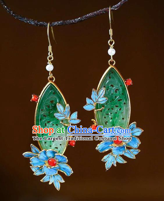 Handmade China Jadeite Earrings Jewelry Accessories Traditional Cheongsam Cloisonne Eardrop