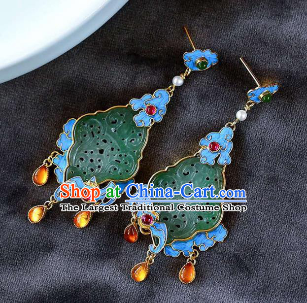 Handmade China Earrings Jewelry Traditional Cheongsam Eardrop Jade Accessories