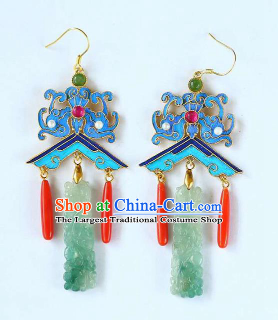 Handmade China Pearls Accessories Traditional Cheongsam Jade Eardrop Blueing Bat Earrings Jewelry