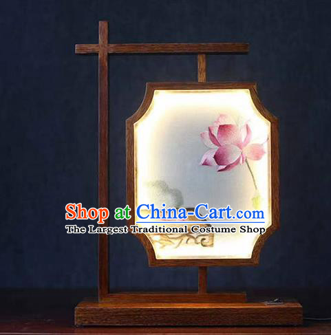 China National Ornament Rosewood Table Screen Traditional Embroidered Lotus Lantern
