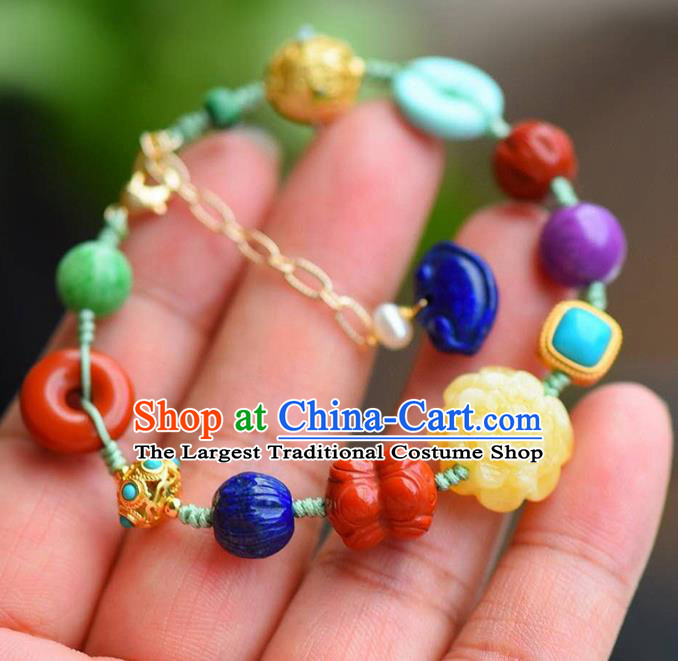 China Handmade Kallaite Colorful Bracelet Traditional Jewelry Accessories National Beeswax Peony Bangle