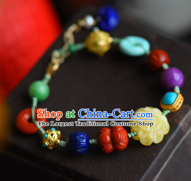 China Handmade Kallaite Colorful Bracelet Traditional Jewelry Accessories National Beeswax Peony Bangle