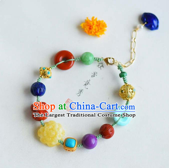 China Handmade Kallaite Colorful Bracelet Traditional Jewelry Accessories National Beeswax Peony Bangle