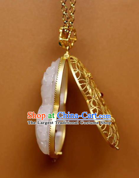 Chinese National Classical Golden Gourd Necklace Accessories Handmade Jade Carving Necklet Pendant