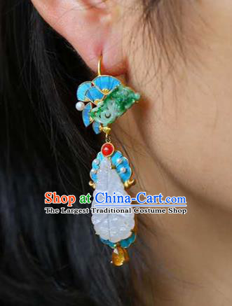 Handmade China Cheongsam Jade Earrings Traditional National Jewelry Accessories Gems Eardrop