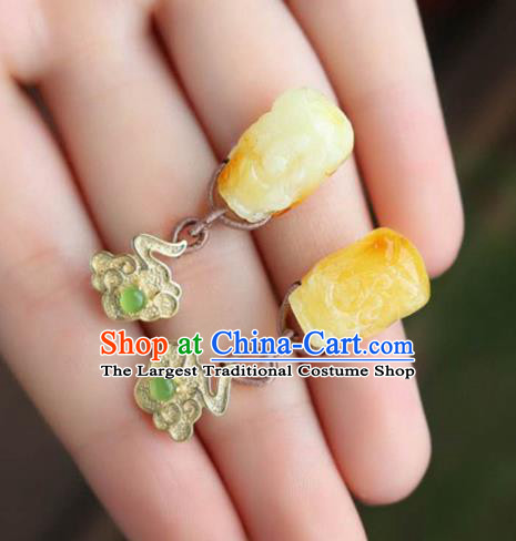 Handmade China Cheongsam Golden Cloud Earrings Traditional National Jewelry Accessories Beeswax Carving Eardrop