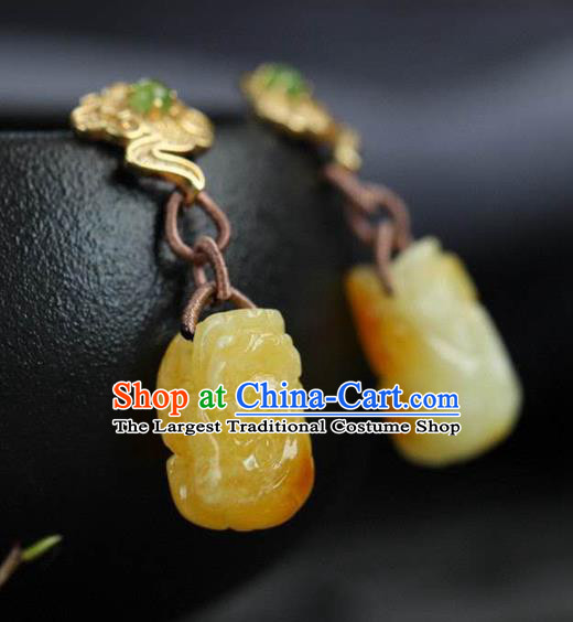 Handmade China Cheongsam Golden Cloud Earrings Traditional National Jewelry Accessories Beeswax Carving Eardrop