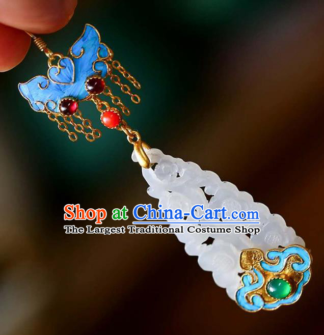 Handmade China Cheongsam Garnet Earrings Jade Eardrop Accessories Traditional Jewelry