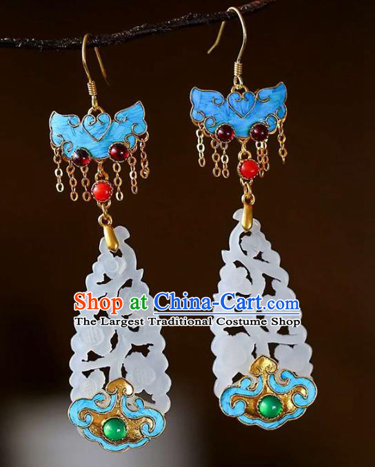 Handmade China Cheongsam Garnet Earrings Jade Eardrop Accessories Traditional Jewelry